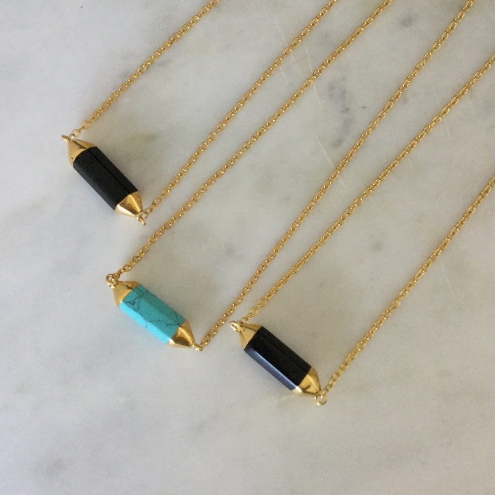 Turquoise and Black Obsidian Horizontal Dagger - Picture 4 of 5